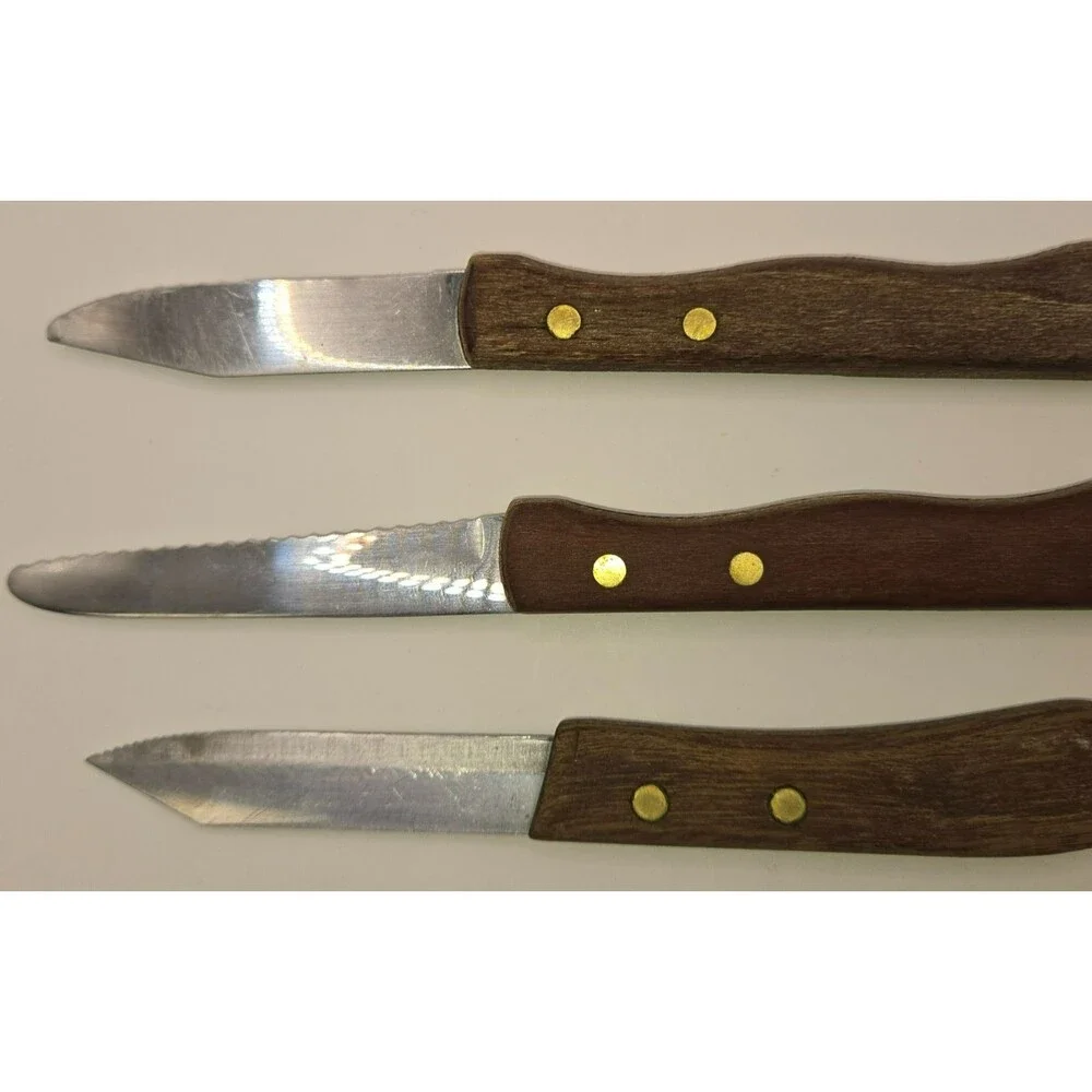 Vintage EKCO Knife Set (3) - Eterna & Vanadium Wood Handle Steak/Utility Knives